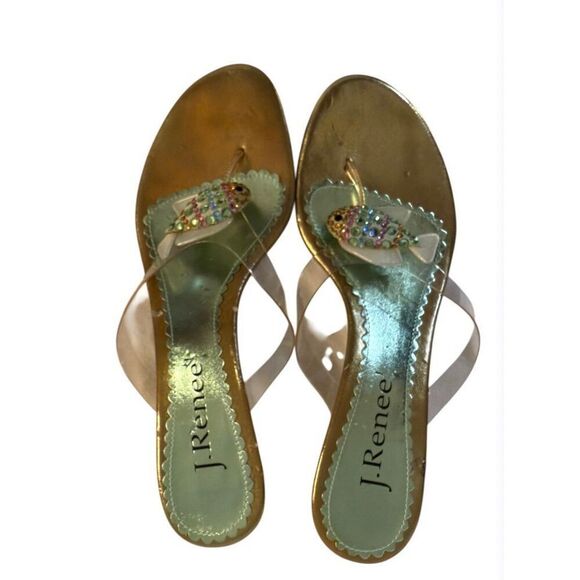 J. Renee Women’s Vtg Jeweled Fish Slip On Clear Sandals Sz. 9.5 - Picture 1 of 11